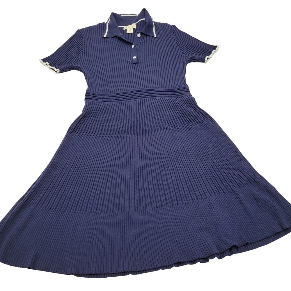Cynthia Rowley aqua rib knit stretch midi dress collared preppy tennis